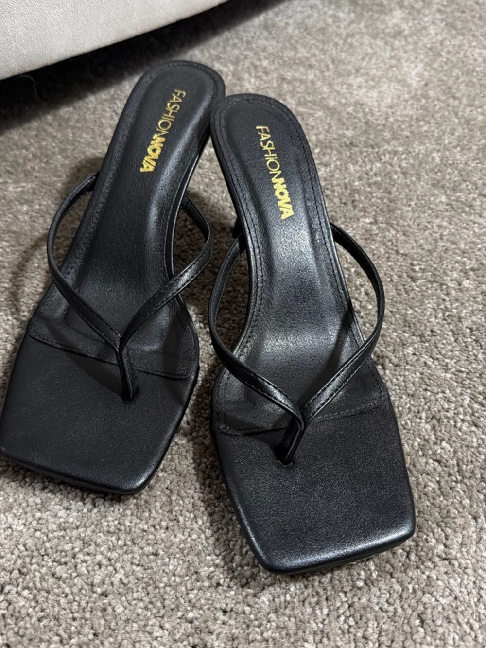 Fashion Nova Black Minimal Square-Toe Strappy Slide Sandals